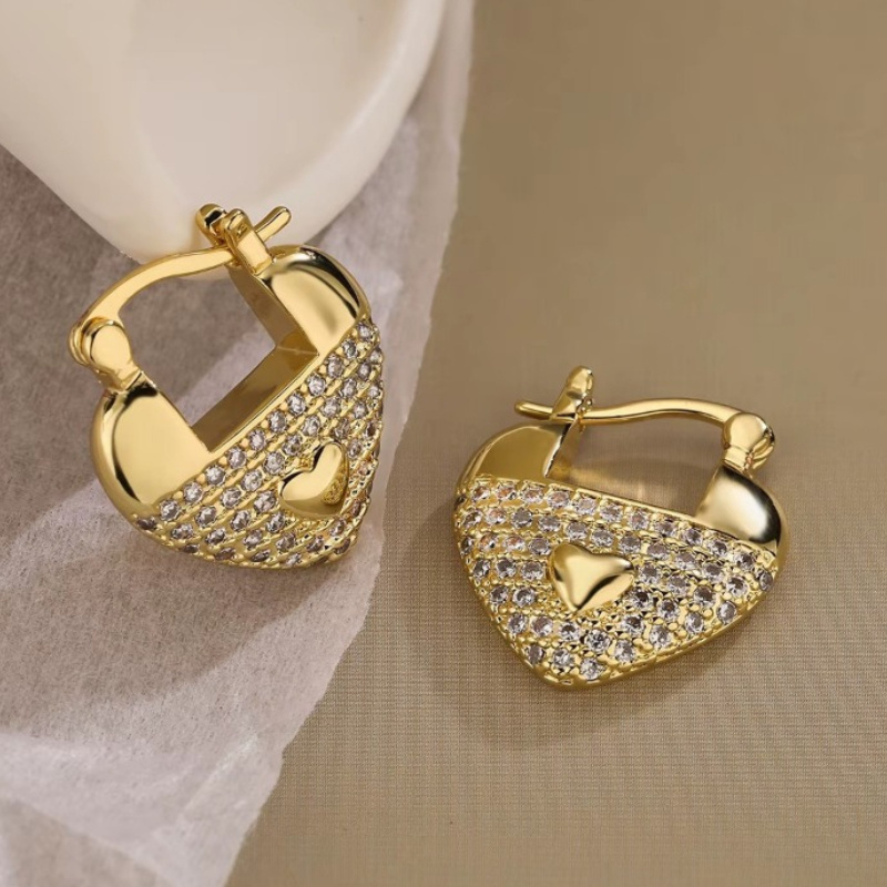 Heart Hoop Earrings with Zirconia Stones, KC Golden Plated